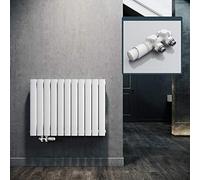 ELEGANT Radiador de diseño horizontal con Multibloque blanco 630x847mm de doble capa, blanco, para baño/sala de estar, radiador de panel, conexión central, radiador plano