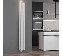 ELEGANT Radiador de panel de diseño tubular, 1800 x 236 mm, color blanco, doble capa, conexión central, tubo vertical
