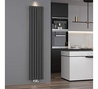 ELEGANT Radiador de panel de diseño tubular 1800 x 354 mm antracita, doble capa, radiador de baño con conexión central vertical, radiador tubular
