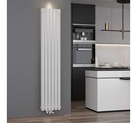 ELEGANT Radiador de panel de diseño tubular, 1800 x 354 mm, color blanco, doble capa, conexión central, tubo vertical
