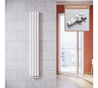 ELEGANT Radiador vertical de diseño blanco 1600x236mm con termostato multibloque, tubos de doble capa, radiador de baño con conexión central