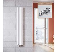 ELEGANT Radiador Vertical Diseño Blanco 1600x236mm con Multiblock Cromo Termostato Tubos de Radiador Doble Capa Radiador de Baño Conexión Central