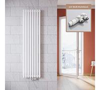 ELEGANT - Radiador vertical tubular, diseño blanco, 1800 x 472 mm, con termostato multibloque, color blanco, doble capa, conexión central