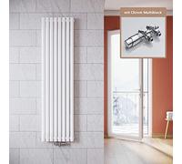 ELEGANT Radiador vertical tubular, diseño blanco, 1800 x 475 mm, con termostato cromado multibloque, doble capa, conexión central