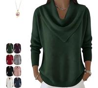 Elegant Retro Soft Triangle Neck Solid Color Sweater Top, 2026 New Cozy Long Sleeve Cozy Cowl Style Pullover for Women (Green,XL)