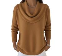 Elegant Retro Soft Triangle Neck Solid Color Sweater Top, Cozy Cashmere Knitted Casual Clothes Pullover For Women (Brown,S)
