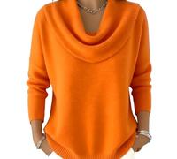 Elegant Retro Soft Triangle Neck Solid Color Sweater Top, Cozy Cashmere Knitted Casual Clothes Pullover For Women (Orange,S)