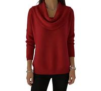 Elegant Retro Soft Triangle Neck Solid Color Sweater Top, Cozy Cashmere Knitted Casual Clothes Pullover For Women (Red,3XL)
