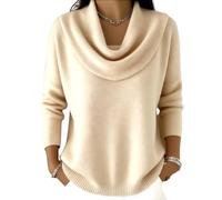 Elegant Retro Soft Triangle Neck Solid Color Sweater Top, Cozy Cashmere Knitted Casual Clothes Pullover For Women (Apricot,3XL)
