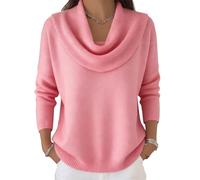 Elegant Retro Soft Triangle Neck Solid Color Sweater Top,Cozy Long Sleeve Knit Casual Cowl Pullover for Women (FR/ES, Letras, S, Regular, Regular, Pink)