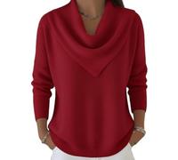 Elegant Retro Soft Triangle Neck Solid Color Sweater Top,Cozy Long Sleeve Knit Casual Cowl Pullover for Women (FR/ES, Letras, 3XL, Regular, Regular, Red)