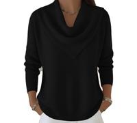 Elegant Retro Soft Triangle Neck Solid Color Sweater Top,Cozy Long Sleeve Knit Casual Cowl Pullover for Women (FR/ES, Letras, XXL, Regular, Regular, Black)