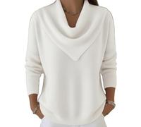 Elegant Retro Soft Triangle Neck Solid Color Sweater Top,Cozy Long Sleeve Knit Casual Cowl Pullover for Women (FR/ES, Letras, M, Regular, Regular, White)