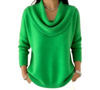Elegant Retro Soft Triangle Neck Solid Color Sweater Top,Cozy Long Sleeve Knit Casual Cowl Pullover for Women (FR/ES, Letras, S, Regular, Regular, Green)