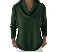 Elegant Retro Soft Triangle Neck Solid Color Sweater Top, Cozy Long Sleeve Knit Pullover Cowl Style, Triangle Neck Sweaters (Green,S)