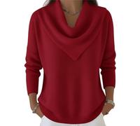 Elegant Retro Soft Triangle Neck Solid Color Sweater Top, Cozy Long Sleeve Knit Pullover Cowl Style, Triangle Neck Sweaters (Red,3XL)