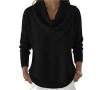 Elegant Retro Soft Triangle Neck Solid Color Sweater Top, Cozy Long Sleeve Knit Pullover Cowl Style Winter Tops for Women, Cashmere Knitted Casual Clothes Pullover, Triangle Neck Sweater (Black,XL)