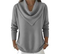 Elegant Retro Soft Triangle Neck Solid Color Sweater Top, Cozy Long Sleeve Knit Pullover Cowl Style Winter Tops for Women, Cashmere Knitted Casual Clothes Pullover, Triangle Neck Sweater (Gray,S)