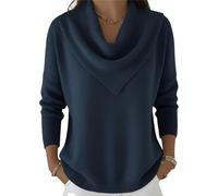 Elegant Retro Soft Triangle Neck Solid Color Sweater Top, Cozy Long Sleeve Knit Pullover Cowl Style Winter Tops for Women, Cashmere Knitted Casual Clothes Pullover, Triangle Neck Sweater (Blue,XXL)