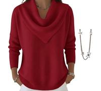 Elegant Retro Soft Triangle Neck Solid Color Sweater Top, Cozy Triangle Neck Sweater Knitted Pullover for Women (Red,M)