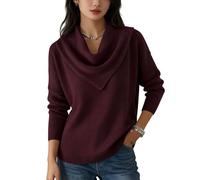 Elegant Retro Soft Triangle Neck Solid Color Sweater Top for Women, Cozy Long Sleeve Knit Pullover for Fall Winter (Purple,L)