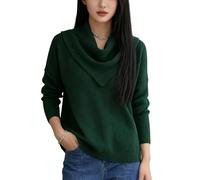 Elegant Retro Soft Triangle Neck Solid Color Sweater Top for Women, Cozy Long Sleeve Knit Pullover for Fall Winter (Green,3XL)