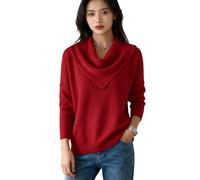 Elegant Retro Soft Triangle Neck Solid Color Sweater Top (Red,XXL)