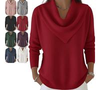 Elegant Retro Soft Triangle Neck Solid Color Sweater Top, Triangle Neck Sweater, Sweaters For Women Trendy Cozy Long Sleeve Knit Pullover Cowl Style (Red,XXL)