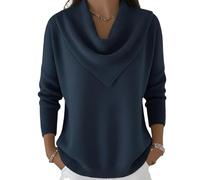 Elegant Retro Soft Triangle Neck Solid Color Sweater Top Vintage Inspired Cozy Knit Top High Neck Long Sleeve Pullover (Blue,4XL)