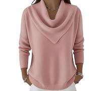 Elegant Retro Soft Triangle Neck Solid Color Sweater Top Vintage Inspired Cozy Knit Top High Neck Long Sleeve Pullover (Pink,4XL)