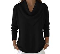 Elegant Retro Soft Triangle Neck Solid Color Sweater Top Vintage Inspired Cozy Knit Top High Neck Long Sleeve Pullover (Black,4XL)