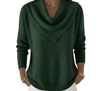 Elegant Retro Soft Triangle Neck Solid Color Sweater Top Vintage Inspired Cozy Knit Top High Neck Long Sleeve Pullover (Green,M)