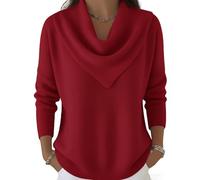 Elegant Retro Soft Triangle Neck Solid Color Sweater Top, Winter Cozy Long Sleeve Pullover Sweaters for Women (Red,XL)