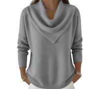 Elegant Retro Soft Triangle Neck Solid Color Sweater Top, Winter Cozy Long Sleeve Pullover Sweaters for Women (Gray,L)