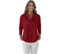 Elegant Retro Soft Triangle Neck Solid Color Sweater Top - Women Cozy Cashmere Knitted Casual Clothes Pullover (Red,S)