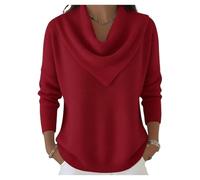 Elegant Retro Soft Triangle Neck Solid Color Sweater Top,Women Cozy Long Sleeve Knit Pullover Cowl Style (Red,XL)