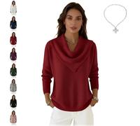 Elegant Retro Soft Triangle Neck Solid Color Sweater Top Women Fall Winter Knit Cozy Long Sleeve Pullover Tops (Red,M)