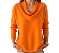 Elegant Retro Soft Triangle Neck Solid Color Sweater Top, Women’S Cozy Long Sleeve Knit Pullover Cowl, for Autumn Winter (XXL,Yellow)