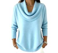 Elegant Retro Soft Triangle Neck Solid Color Sweater Top, Women’S Cozy Long Sleeve Knit Pullover Cowl, for Autumn Winter (XL,Light Blue)