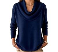 Elegant Retro Soft Triangle Neck Solid Color Sweater Top, Women’S Cozy Long Sleeve Knit Pullover Cowl, for Autumn Winter (M,Navy)