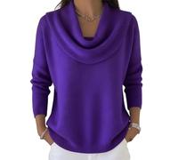 Elegant Retro Soft Triangle Neck Solid Color Sweater Top, Women’S Cozy Long Sleeve Knit Pullover Cowl, for Autumn Winter (M,Purple)