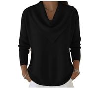 Elegant Retro Soft Triangle Neck Solid Color Sweater Top, Women’s Cozy Vintage Knit Pullover (Black,M)