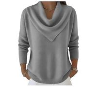 Elegant Retro Soft Triangle Neck Solid Color Sweater Top, Women’s Cozy Vintage Knit Pullover (Gray,L)