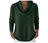 Elegant Retro Soft Triangle Neck Solid Color Sweater Top, Women’s Cozy Vintage Knit Pullover (Green,3XL)