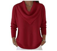 Elegant Retro Soft Triangle Neck Solid Color Sweater Top, Women’s Cozy Vintage Knit Pullover (Red,M)
