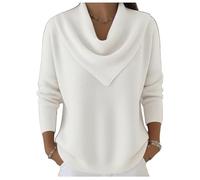 Elegant Retro Soft Triangle Neck Solid Color Sweater Top, Women’s Cozy Vintage Knit Pullover (White,M)