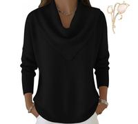 Elegant Retro Soft Triangle Neck Solid Color Sweater Top, Women's Elegant Retro Cowl Neck Sweater (Black,M)