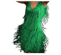 Elegant Sexy Deep V Strapless Tassel Dress Women's Gown Short Wrap Around Skirt High Waist No Sleeve Zipper Closure Commute(Green,L)
