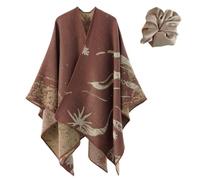 Elegant Shawl Wrap for Women, Printed Blanket Open Front Cardigan Sweater Coat Poncho Cape Fall Winter (Brown)
