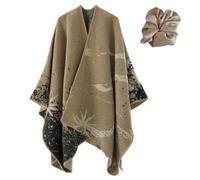 Elegant Shawl Wrap for Women, Printed Blanket Open Front Cardigan Sweater Coat Poncho Cape Fall Winter (Khaki)